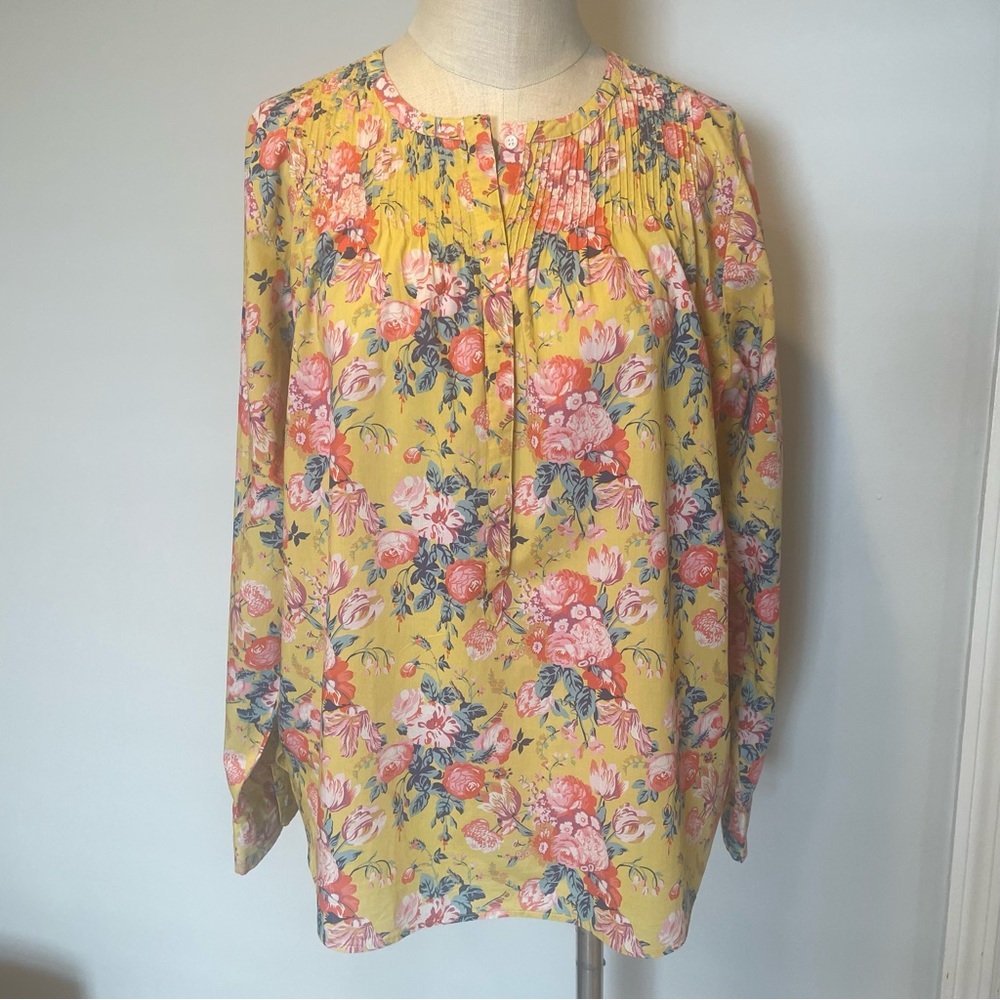 J. Crew Liberty fabric yellow floral long sleeve blouse sz 12